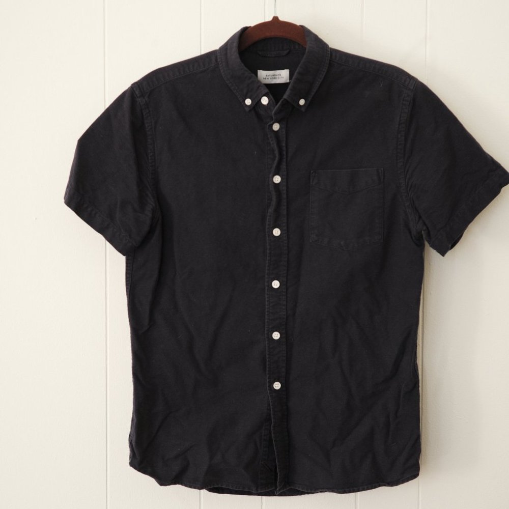 Saturdays Short Sleeve Button Down Oxord- Navy